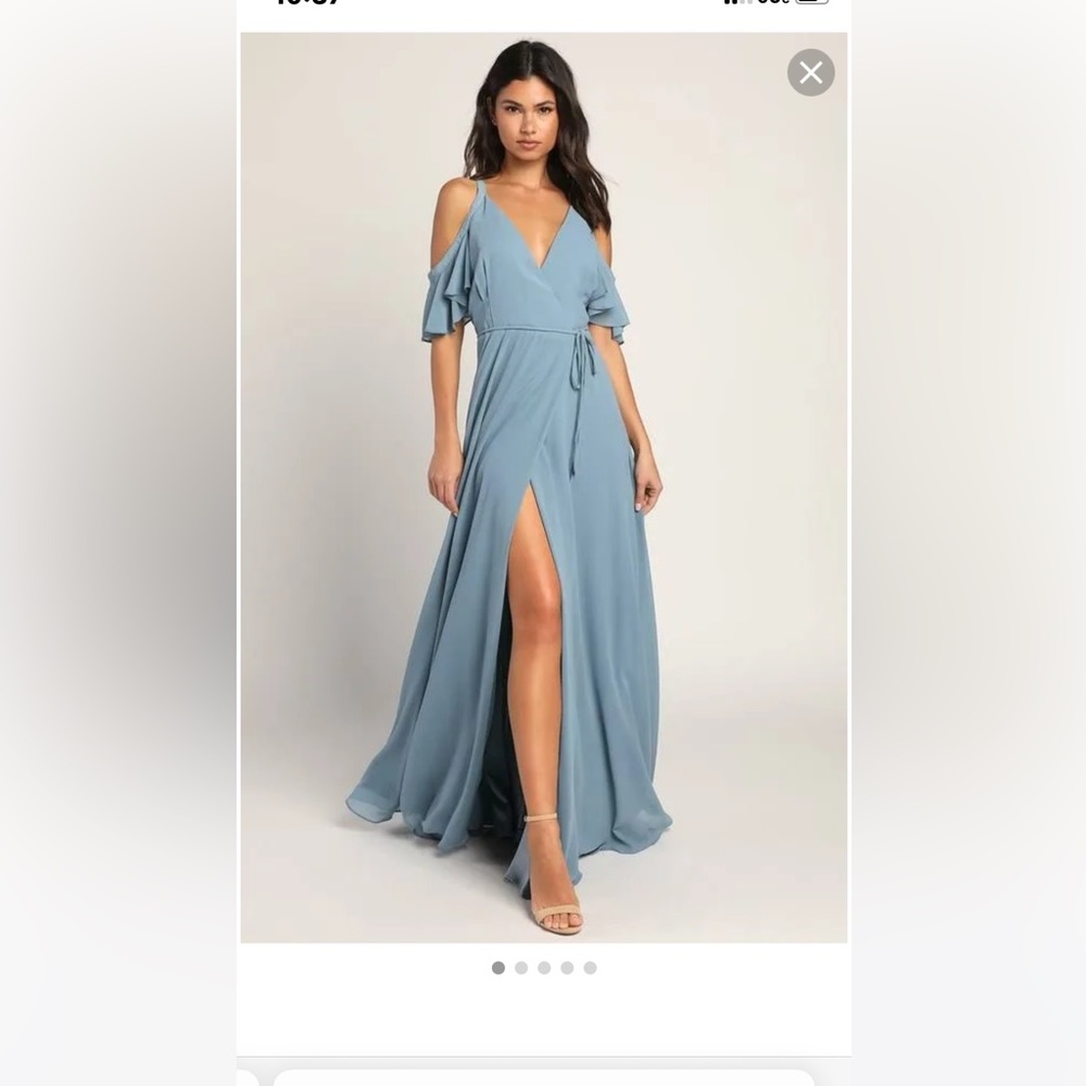 Lulus Easy listening Slate blue cold shoulder wrap maxi dress - Picture 2 of 4